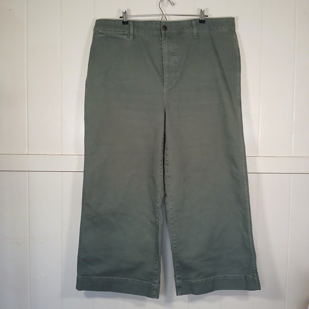 Madewell Emmett WIDE-Leg Pants Women 36T (42x27) Green Canvas High Rise J8985